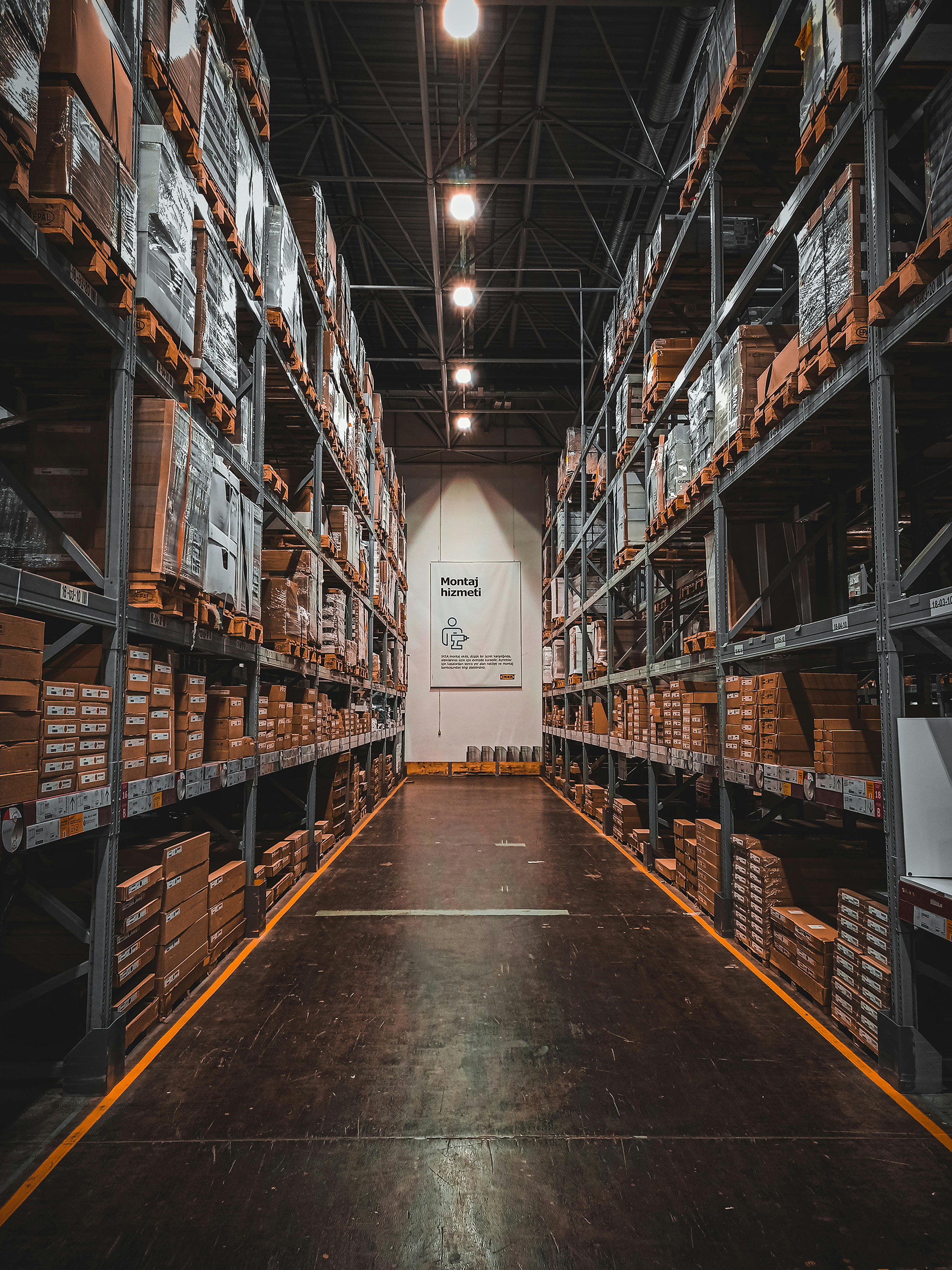 Warehouse interior with forklift